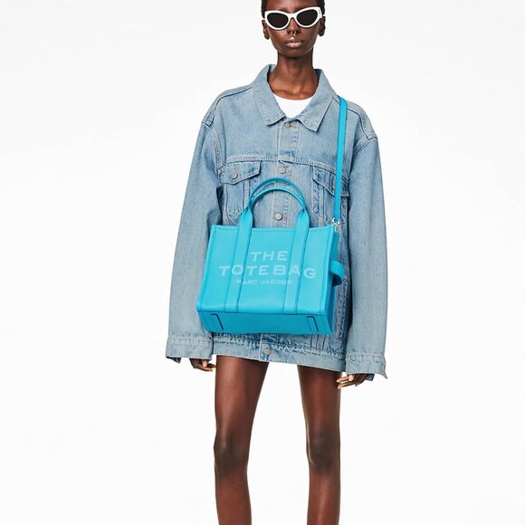 SOLD! NWT MARC JACOBS MEDIUM LEATHER TOTE BLUE WITH STRAP AUTHENTIC - Picture 9 of 9